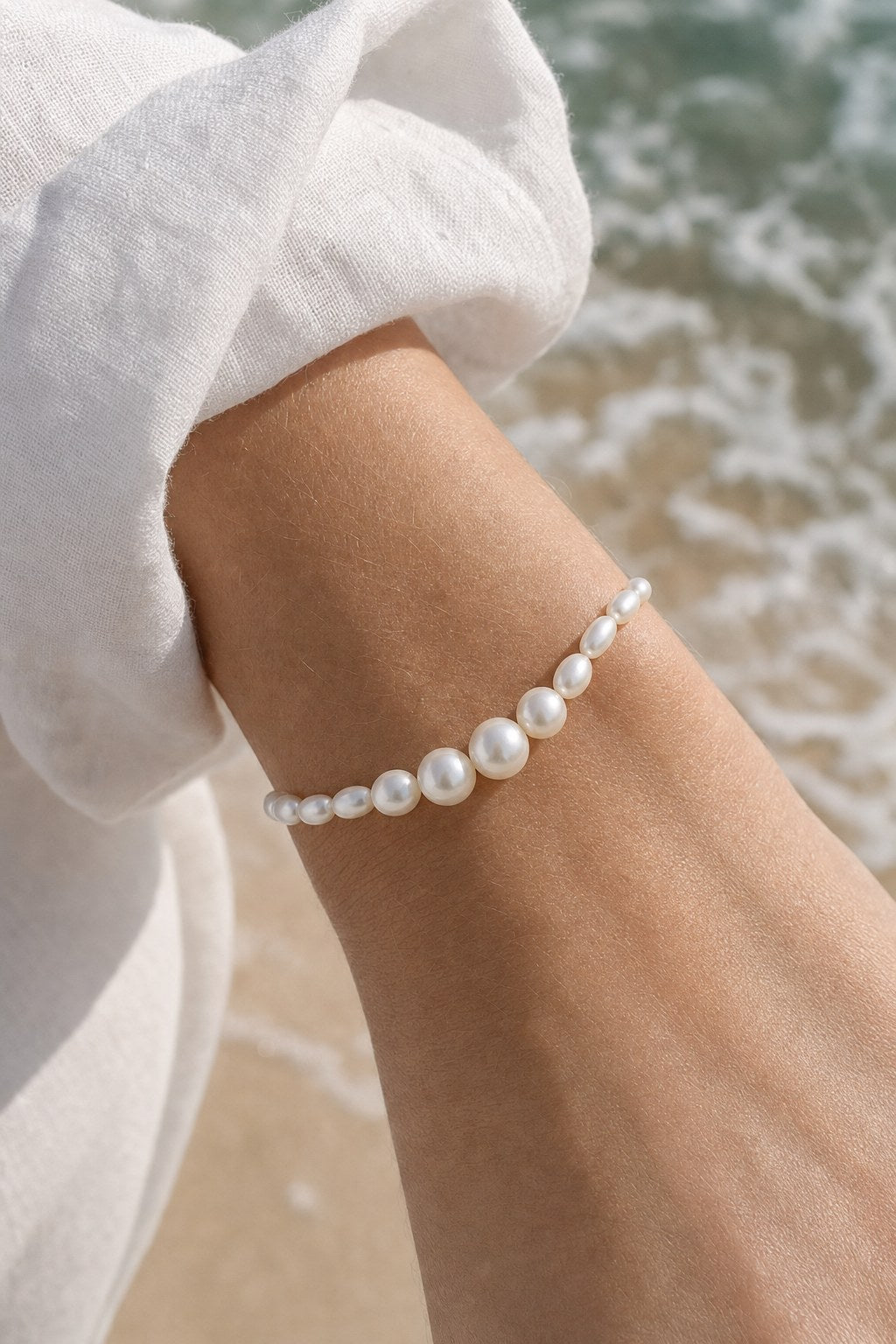 Smile Pearl Stacking Bracelet close-up detail