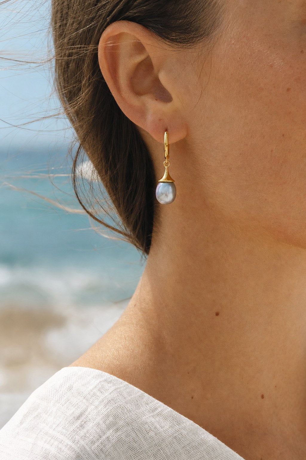 Storm Grey Pearl Earrings close-up detail