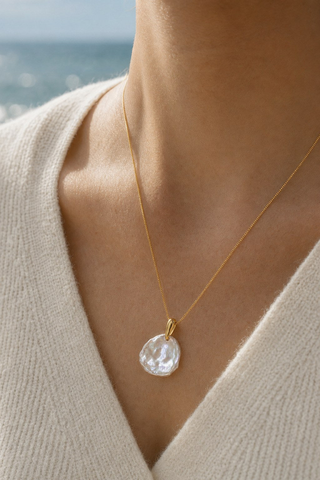 Petal Baroque Pearl Pendant close-up detail