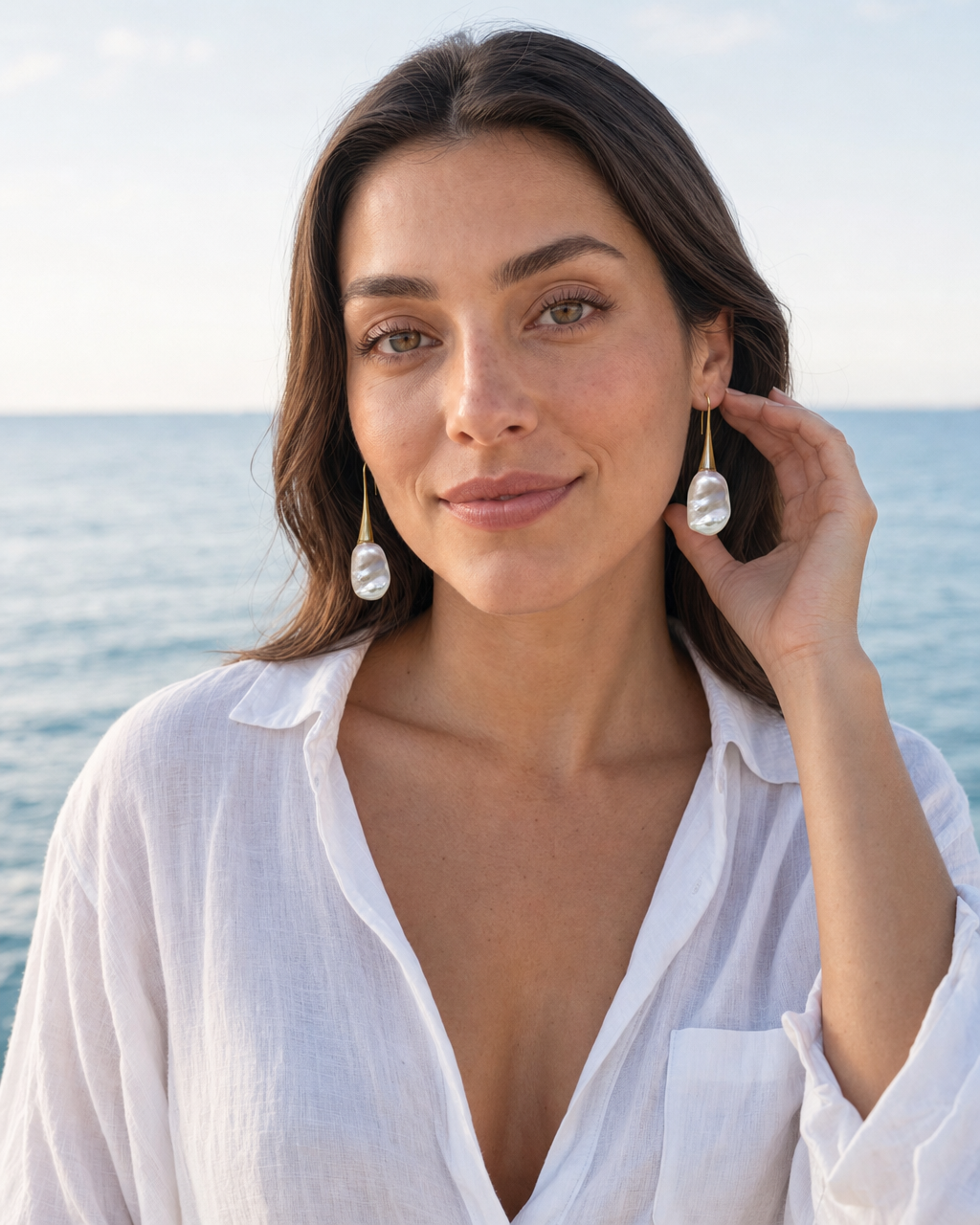 Lighthouse Baroque Pearl Drops worn