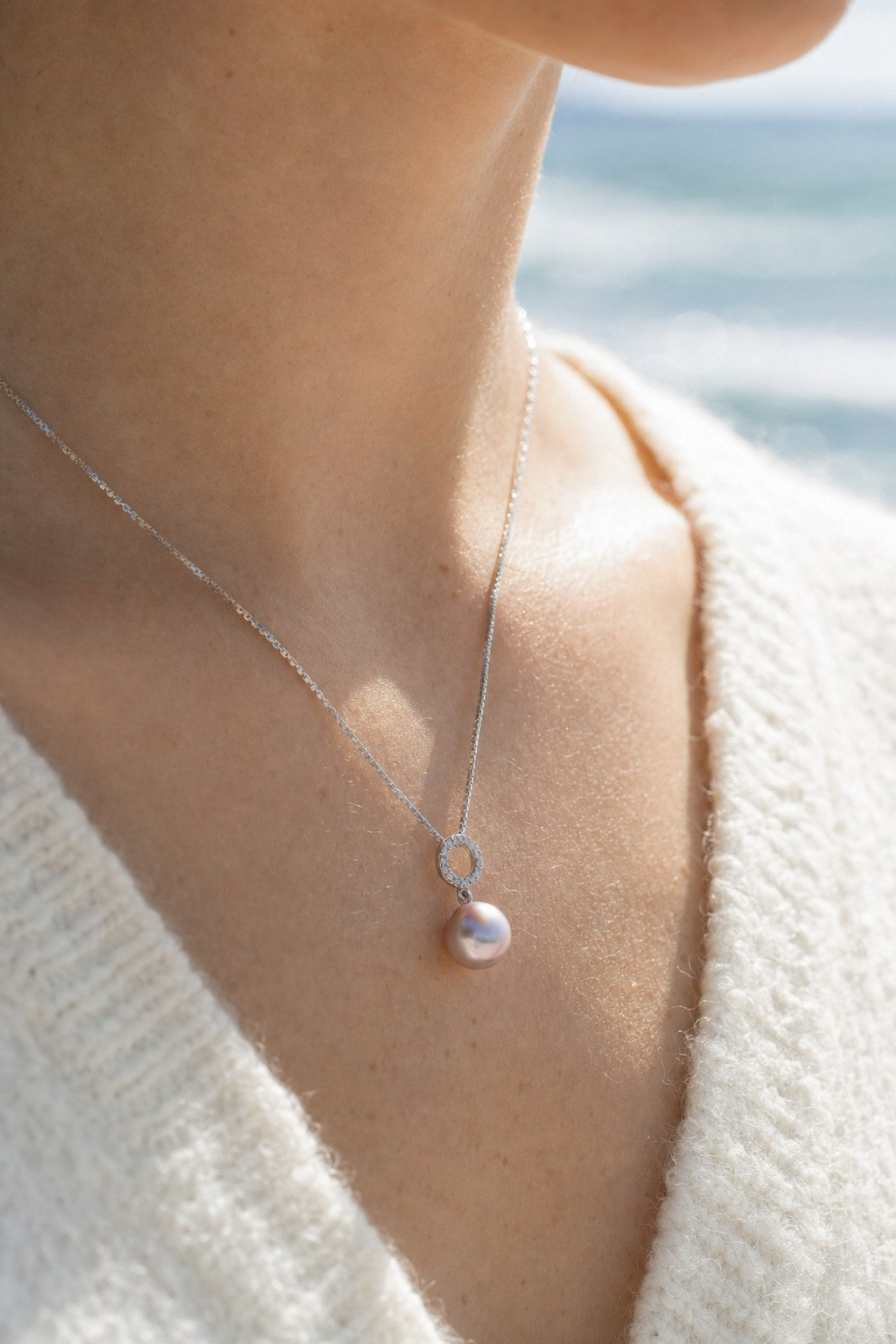 Lilac Dusk Pearl Necklace close-up detail