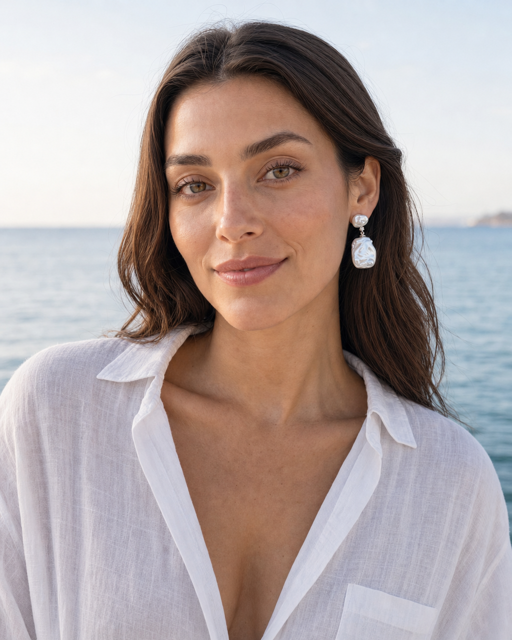 Tidepool Double Pearl Earrings worn