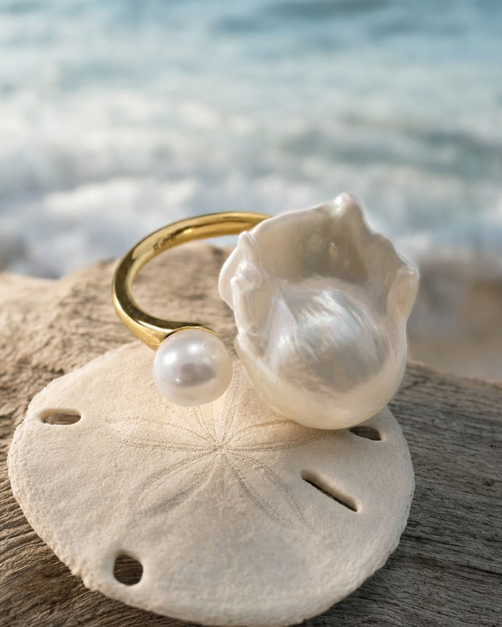 Open Shell Double Pearl Ring