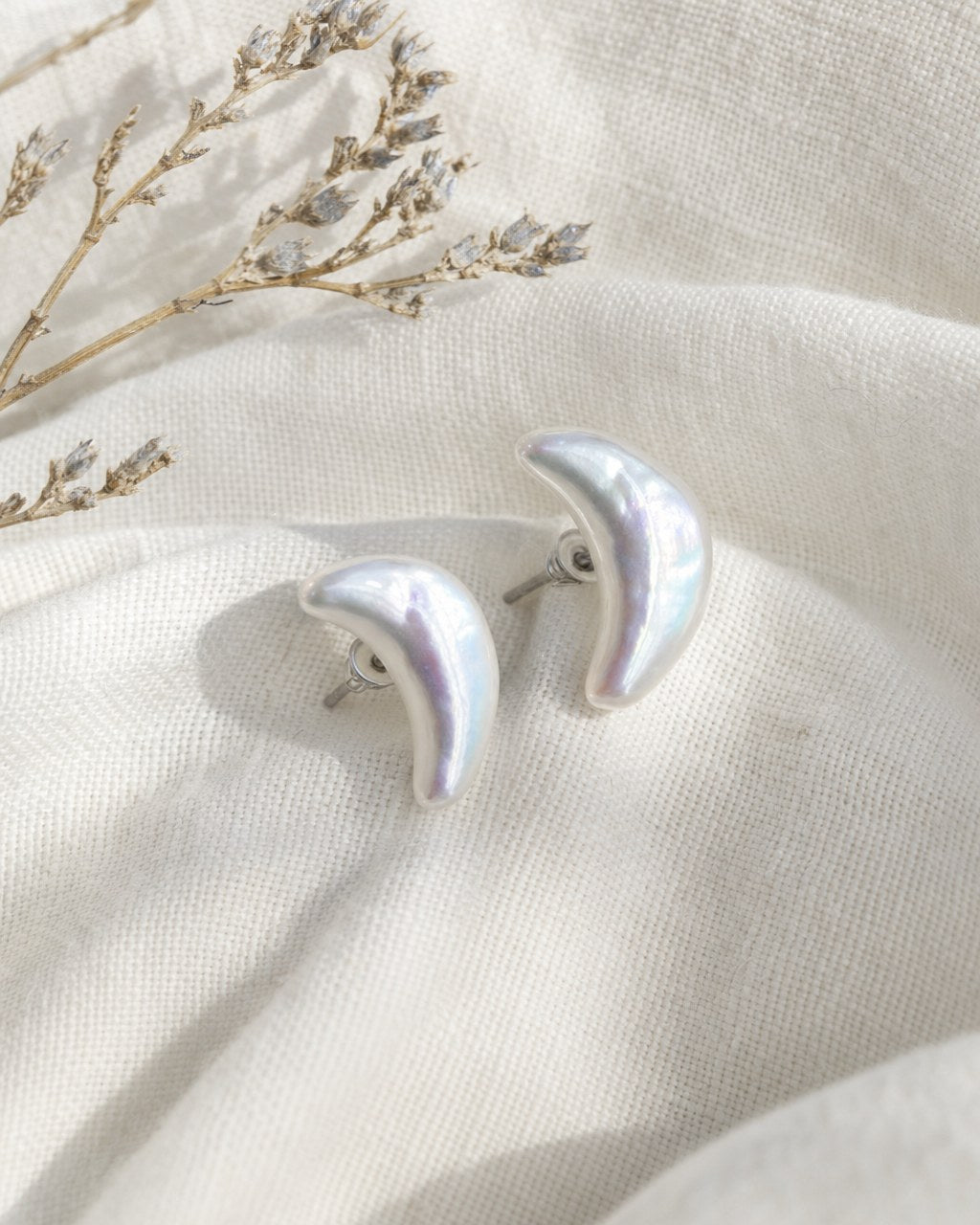 Crescent Moon Pearl Studs