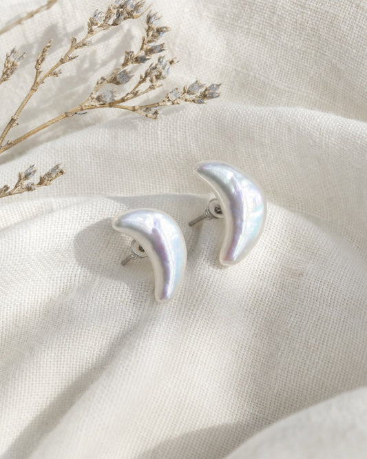 Crescent Moon Pearl Studs