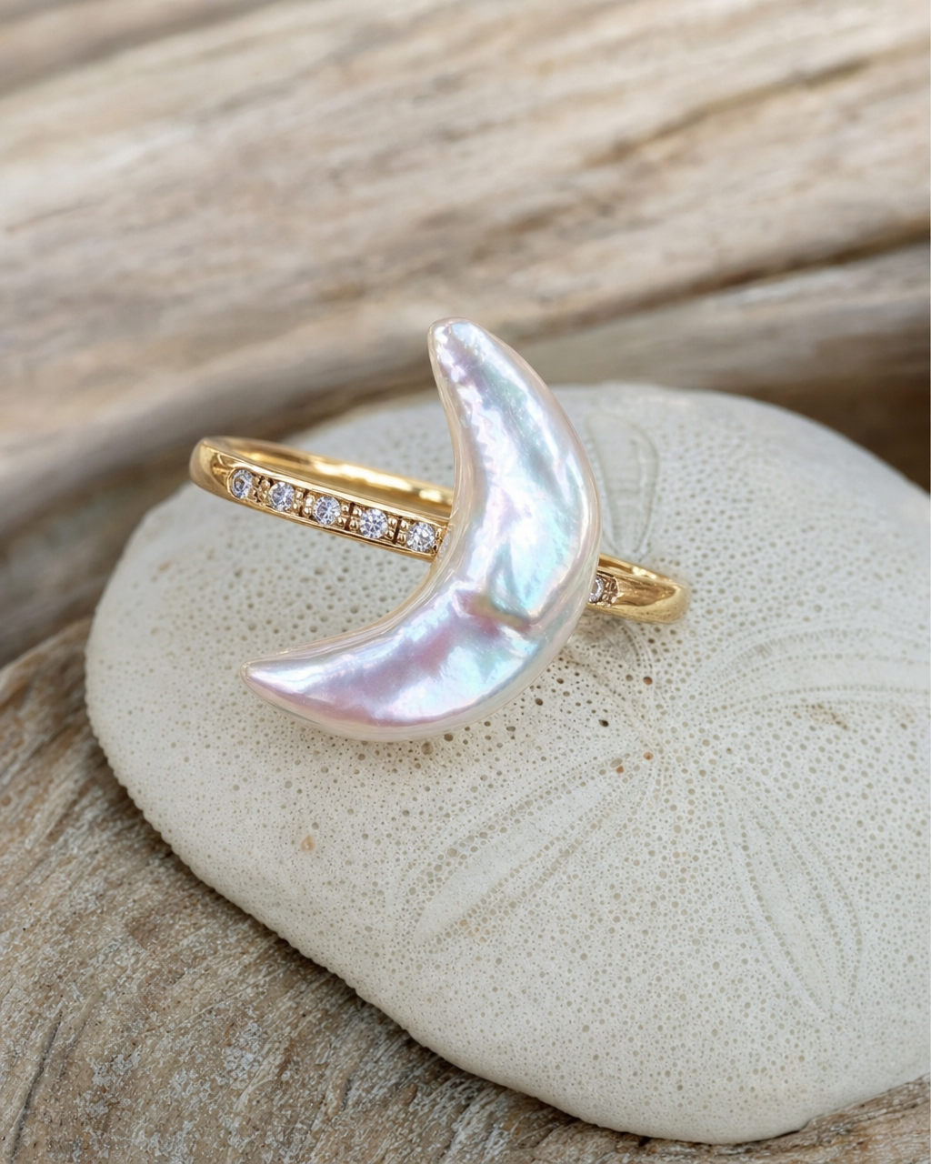 Crescent Moon Pearl Ring