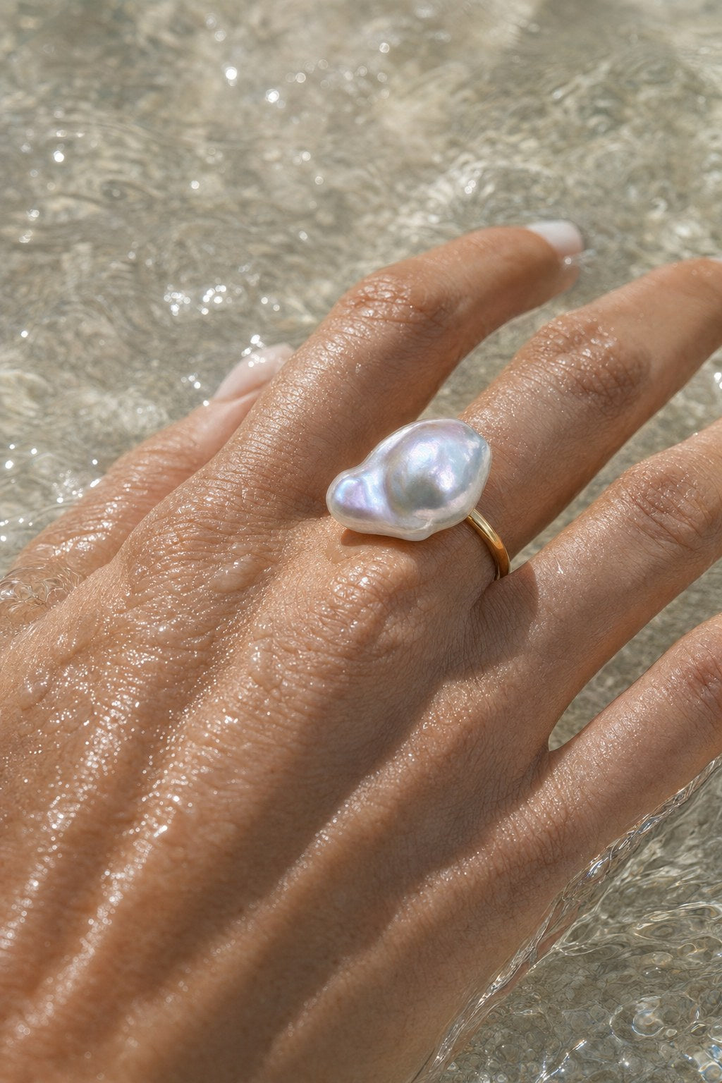 Golden Line Baroque Pearl Ring close-up detail