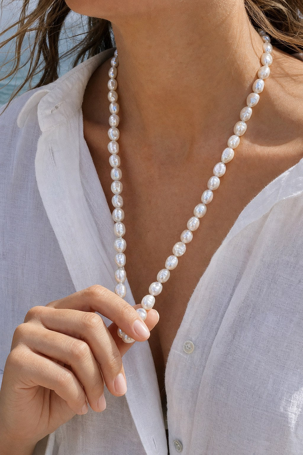 Low Tide Baroque Pearl Necklace close-up detail