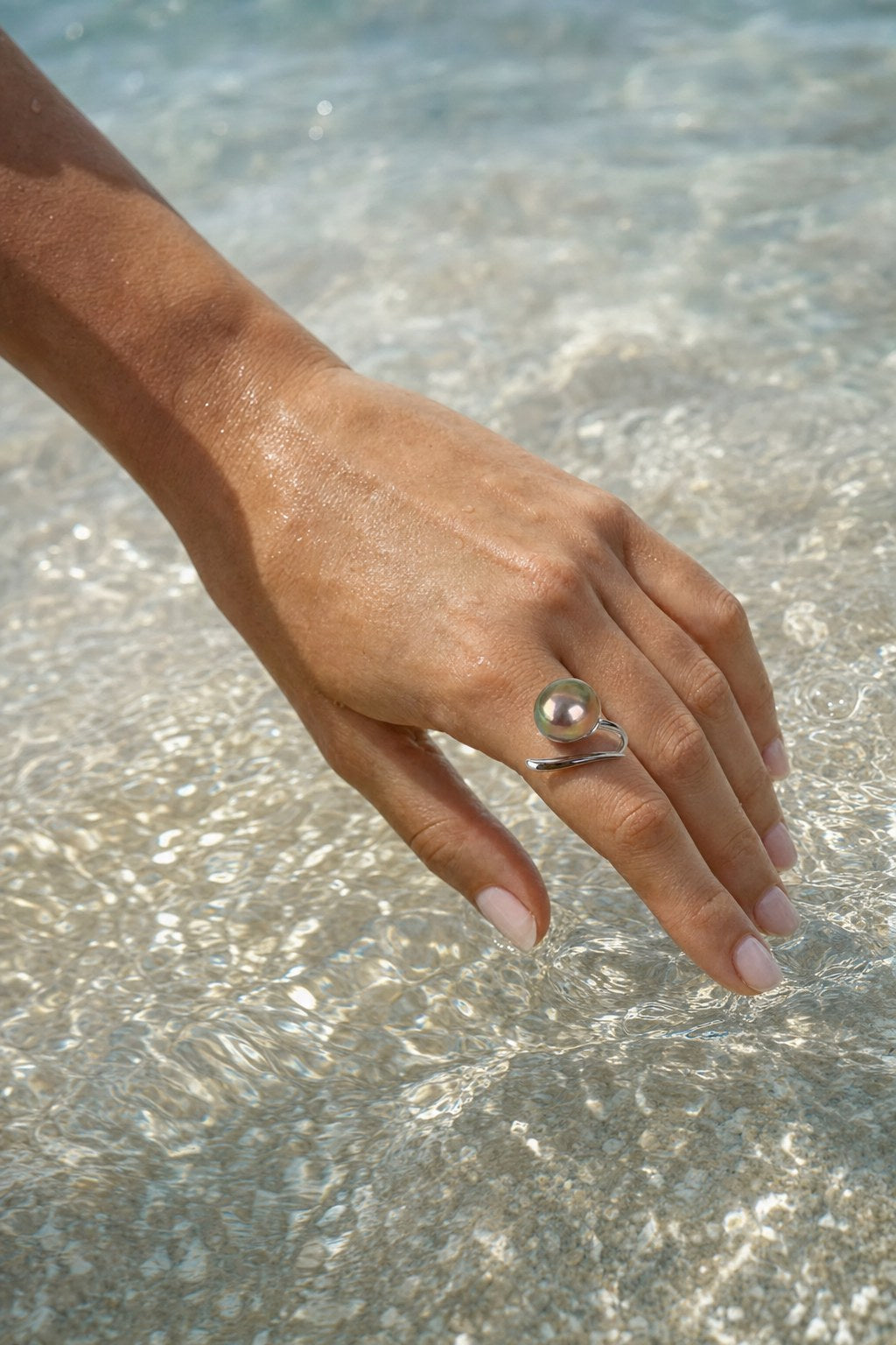 Copper Tide Pearl Ring close-up detail