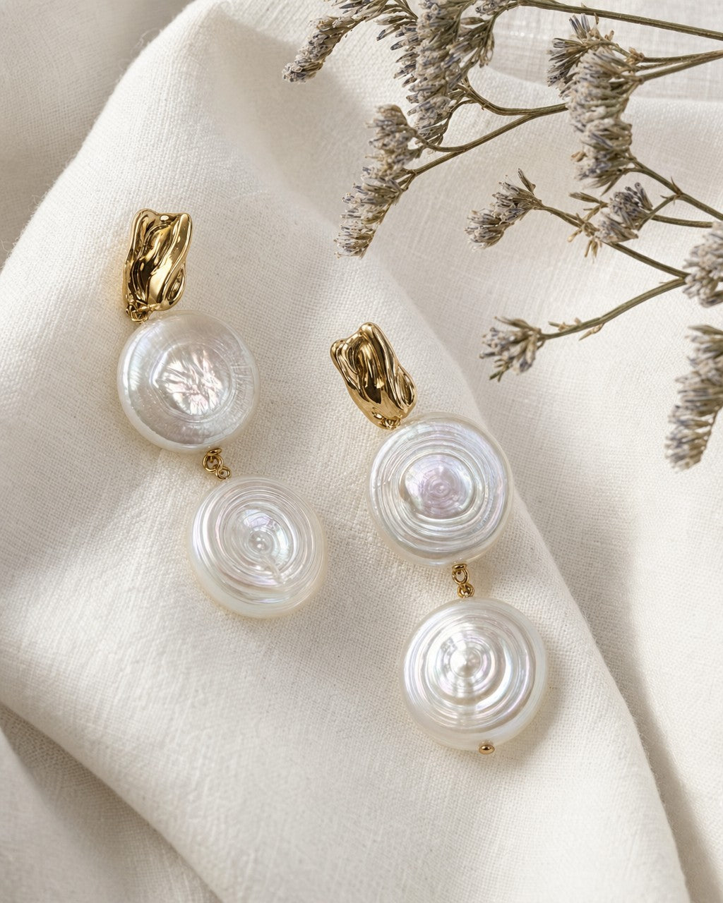Spiral Shell Pearl Earrings
