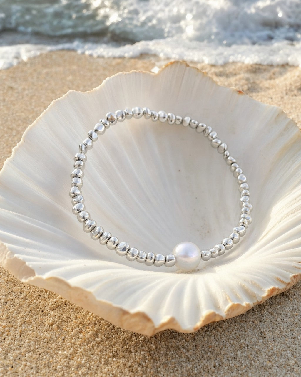 Pebble Silver Pearl Bracelet
