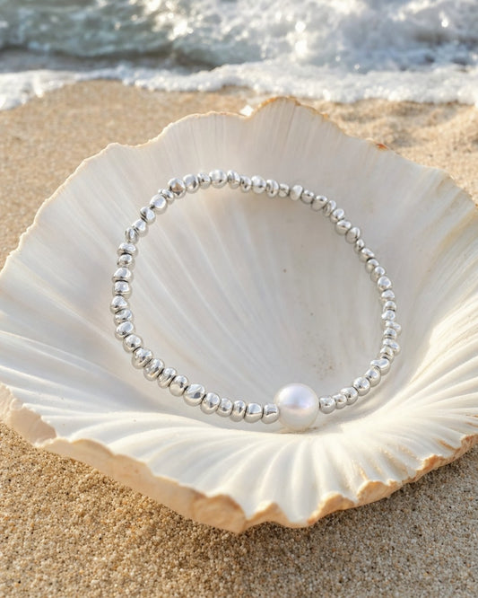 Pebble Silver Pearl Bracelet
