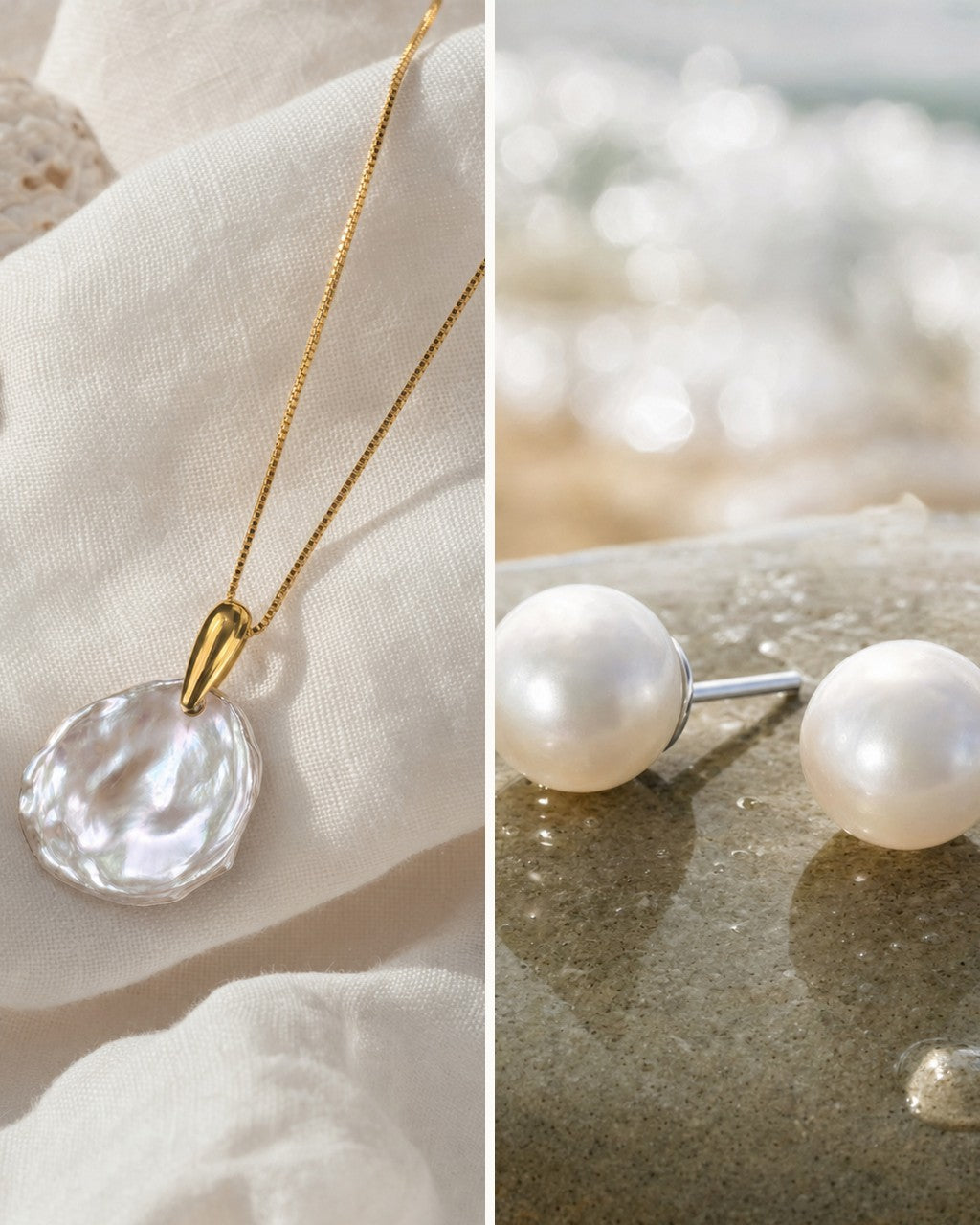 The Petal Set: baroque pearl pendant and classic pearl studs