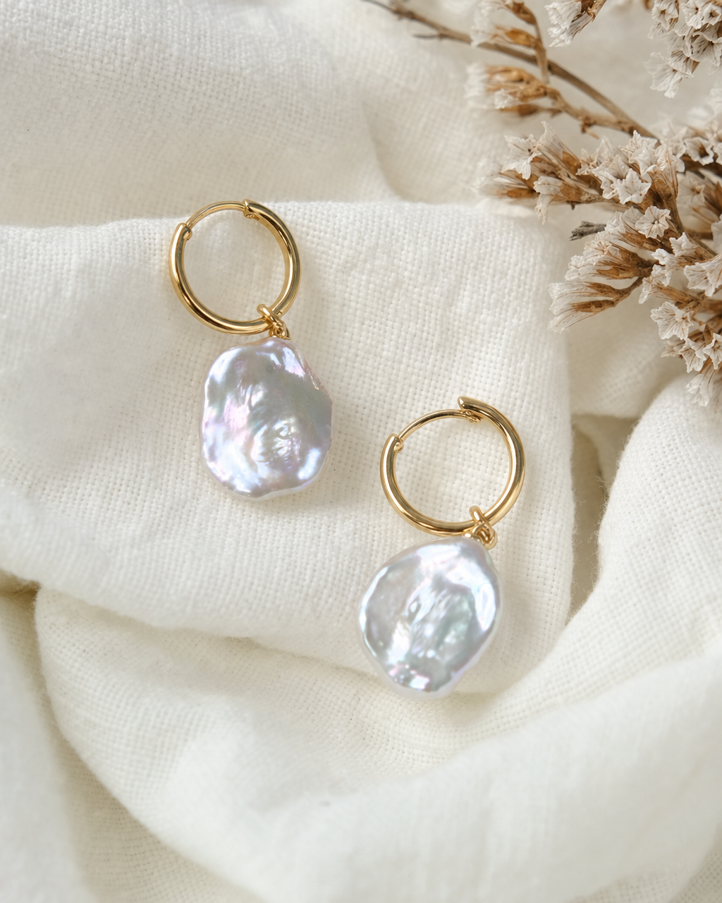 Shell Petal Pearl Huggies