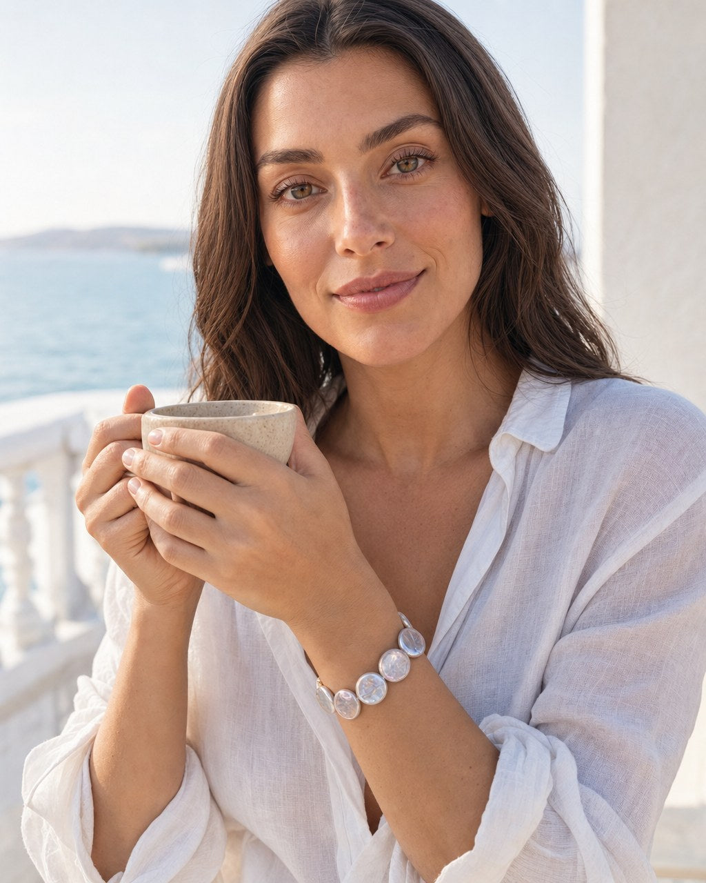 Tide Coin Pearl Bracelet worn by the model