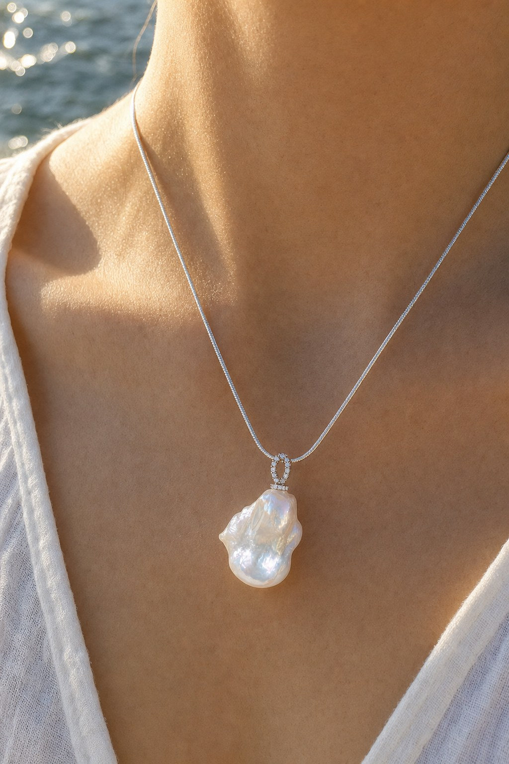 Moonrise Baroque Pearl Pendant close-up detail