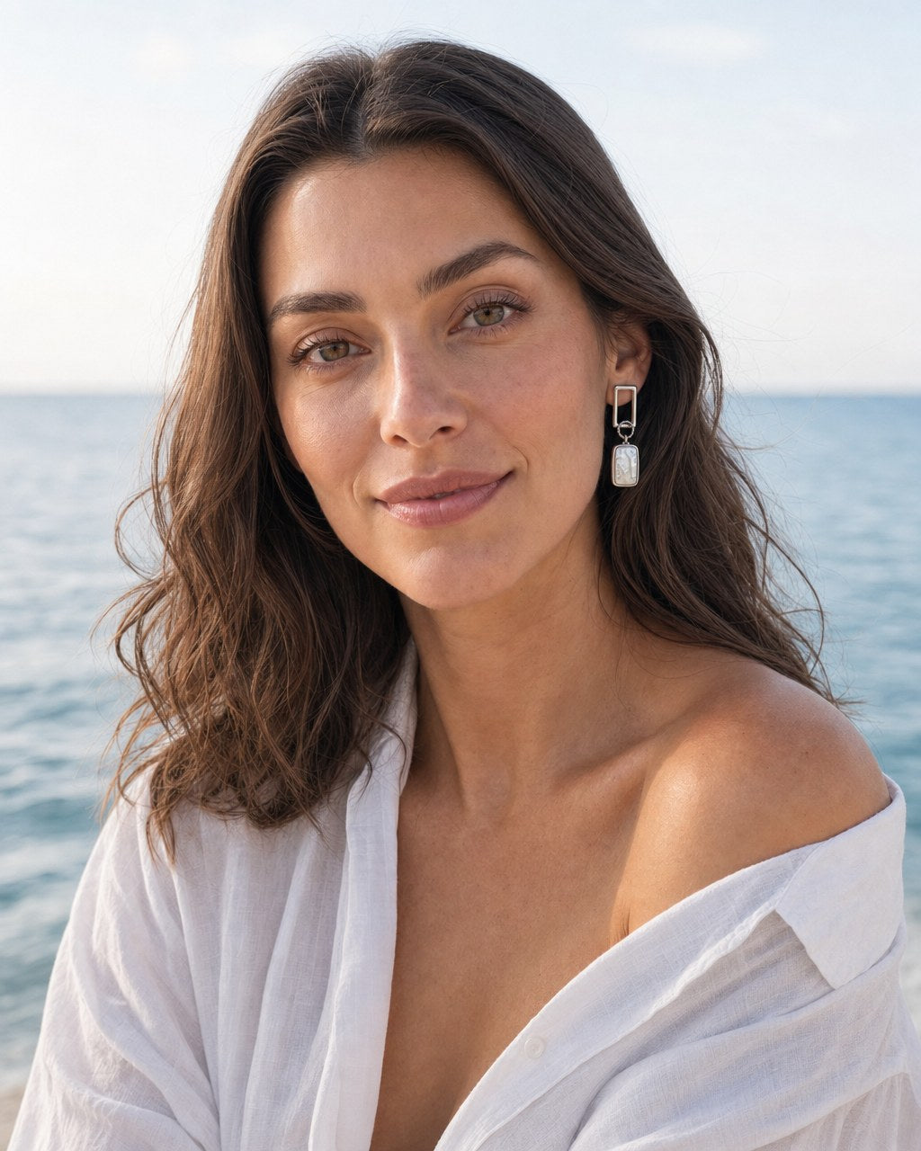 Window Baroque Pearl Earrings worn by the model