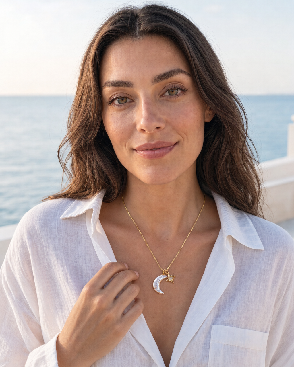 Crescent Moon & Star Necklace worn